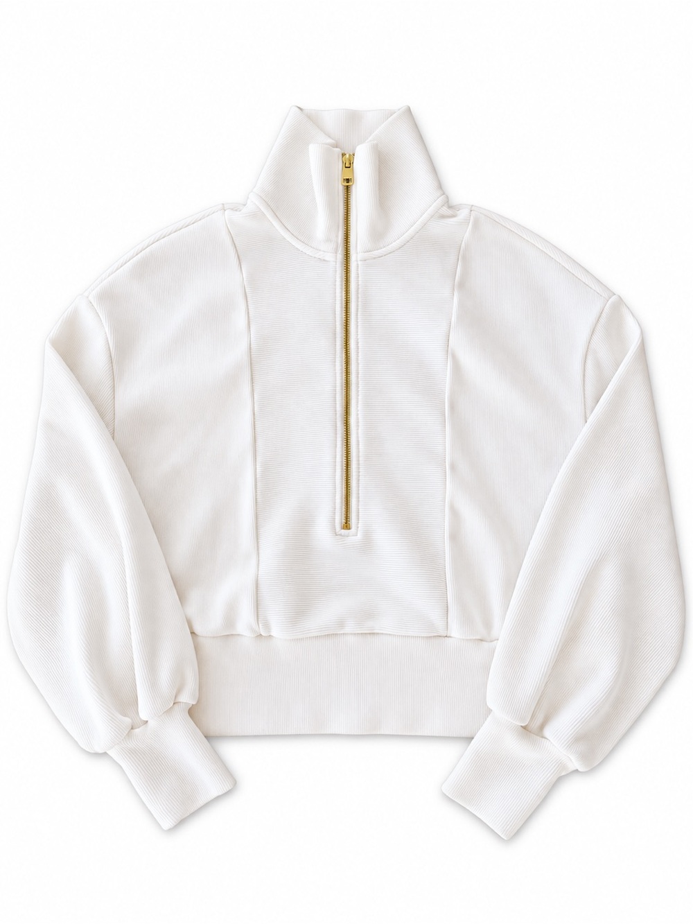 Varley Ivory Ribbed Half Zip Pullover Gold Zipper Women's Small